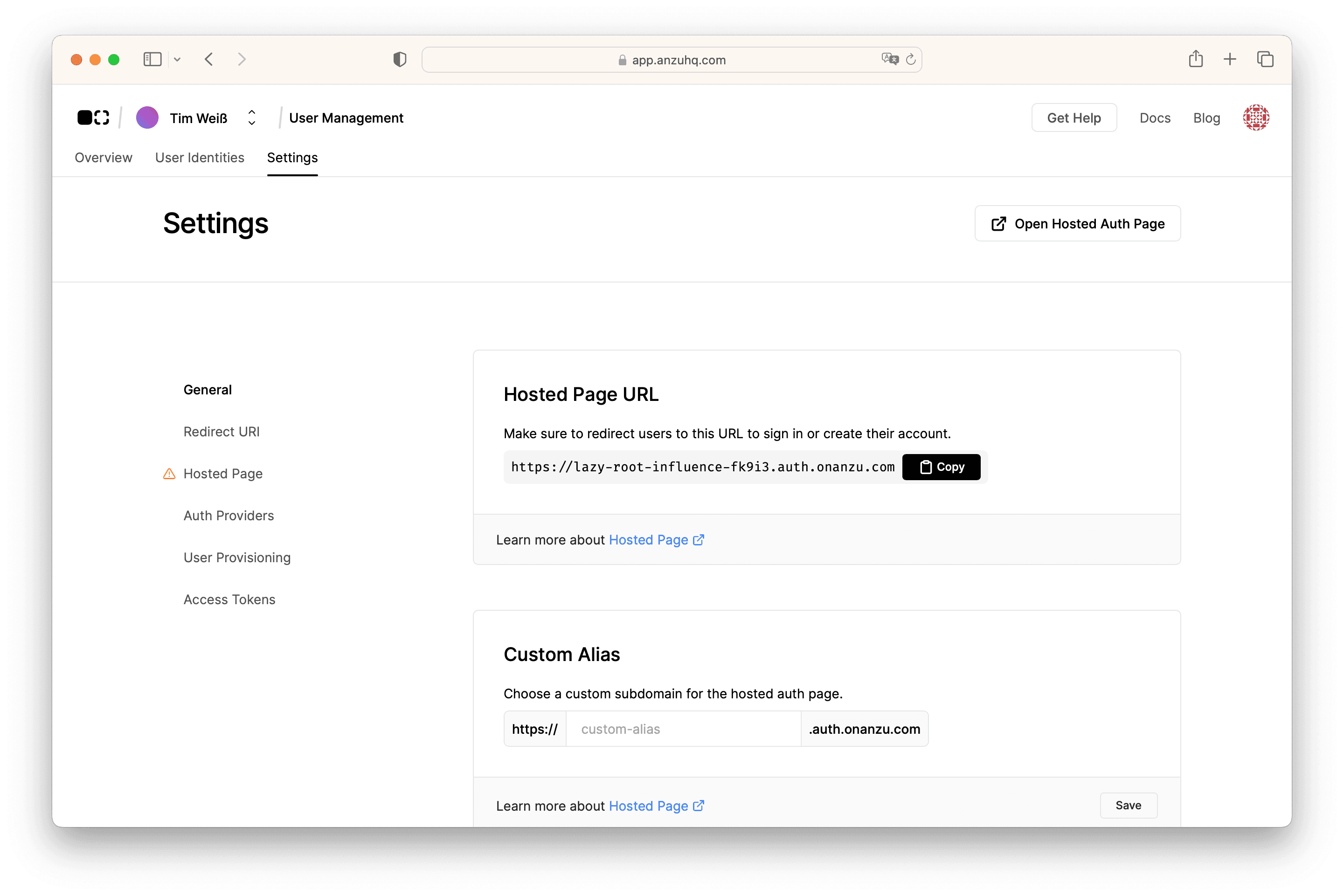 hosted page url